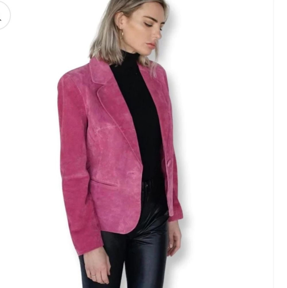 Vintage Hot Pink Genuine Suede Coat Jacket Evening Blazer Leather Bernado